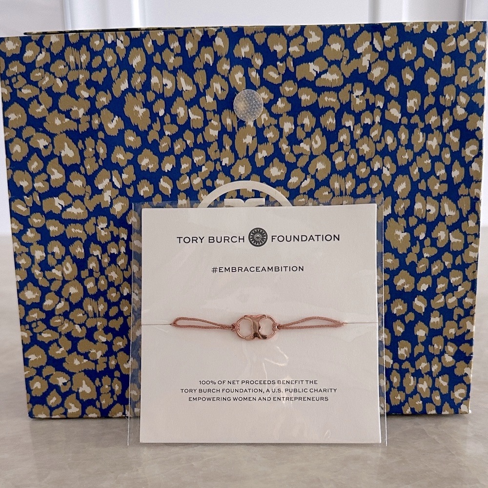 Tory Burch Adjustable Rose Gold Embrace Ambition Charm Bracelet